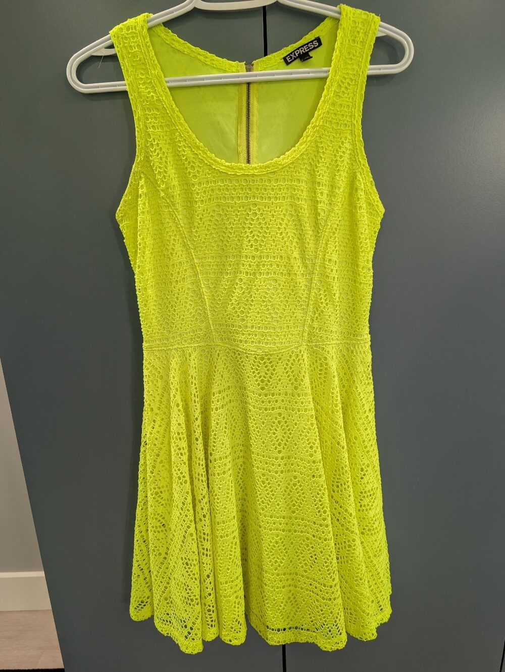Express Neon Green/Yellow Crochet-Like Dress